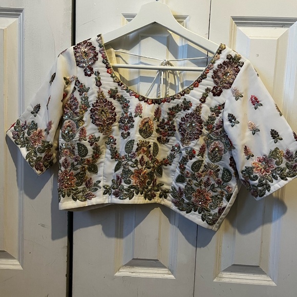 Off White Embroidered Lehenga Choli with Dupatta - Picture 4 of 9